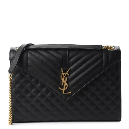 Saint Laurent Grain De Poudre Textured Mixed Matelasse Large Triquilt Monogram Satchel Black 1 of 12