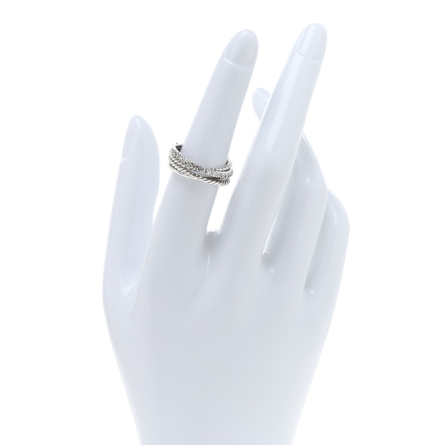 Sterling Silver 14K White Gold Diamond 11mm Wide Crossover Cable Ring 58 8.5