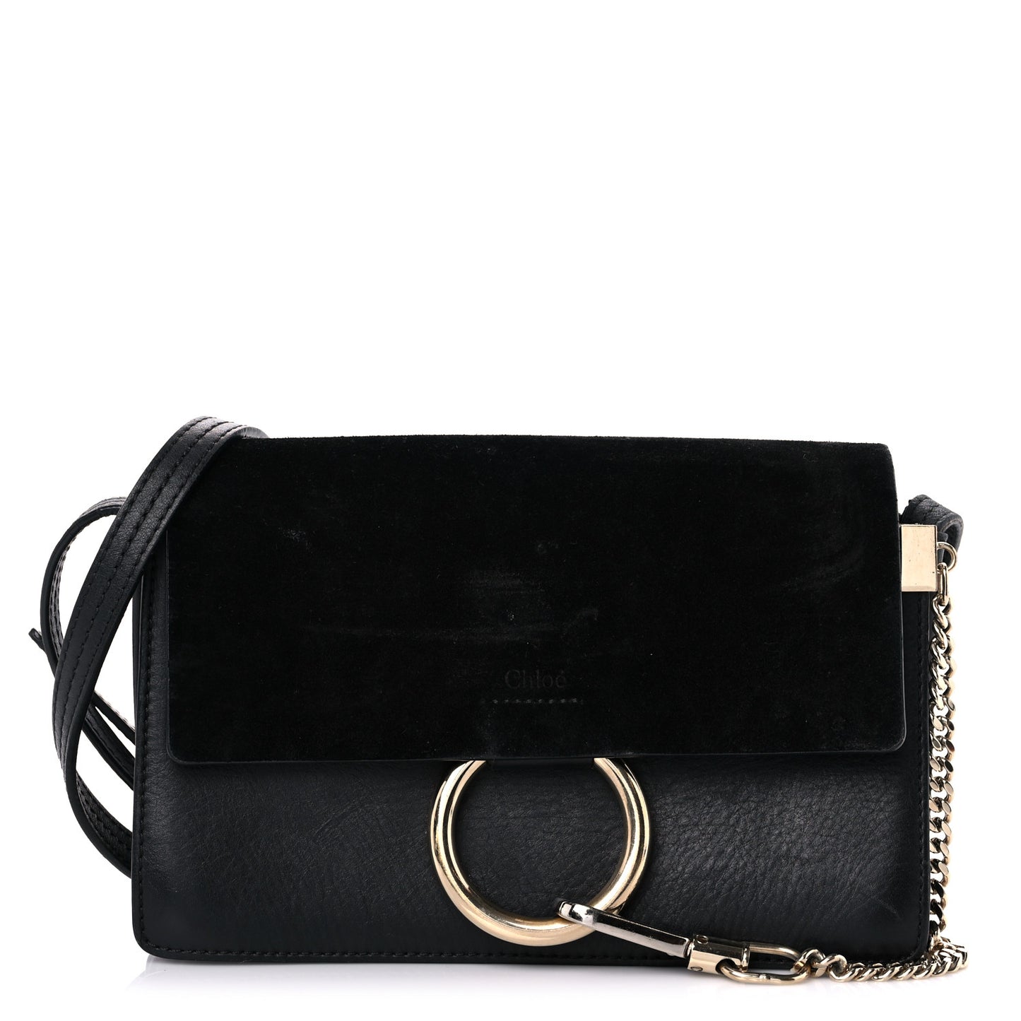Suede Calfskin Small Faye Shoulder Bag Black