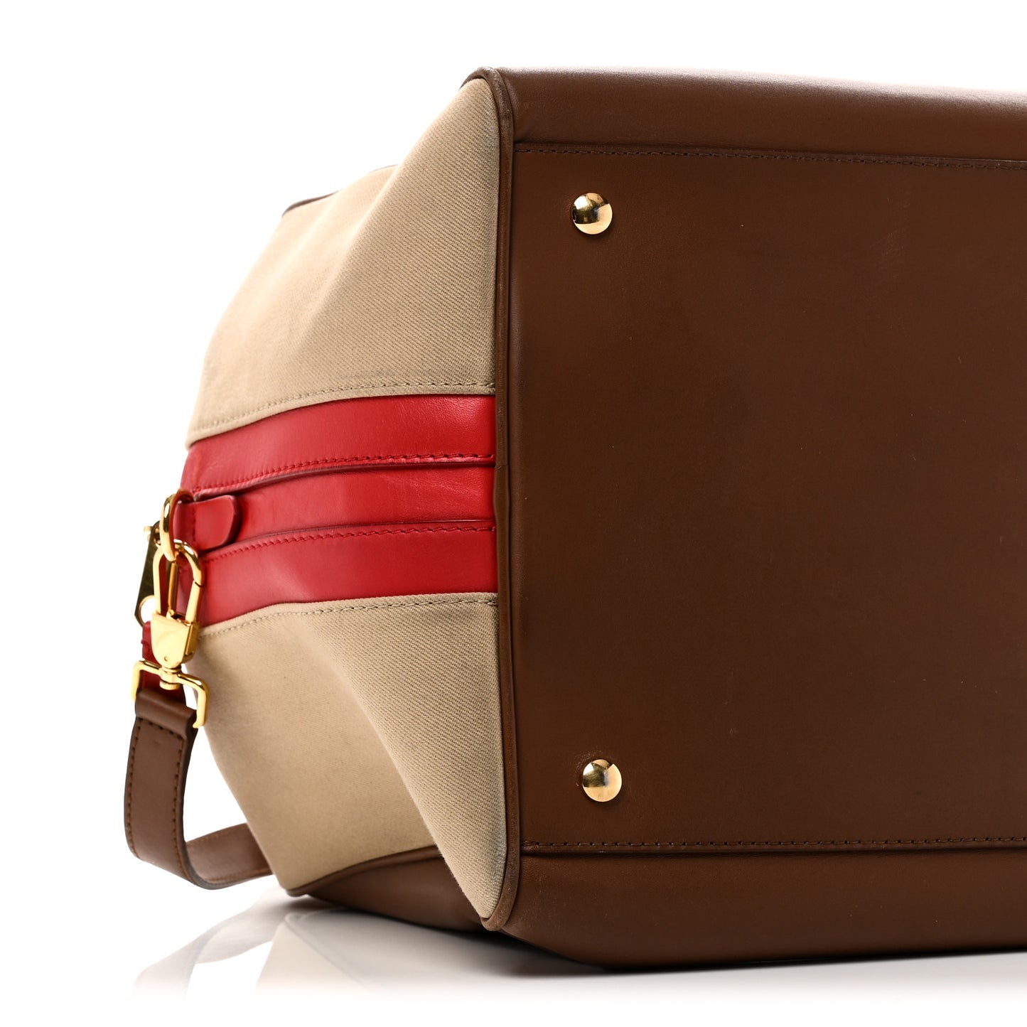Smooth Calfskin Canvas Medium Cube Bowling Bag Malt Brown