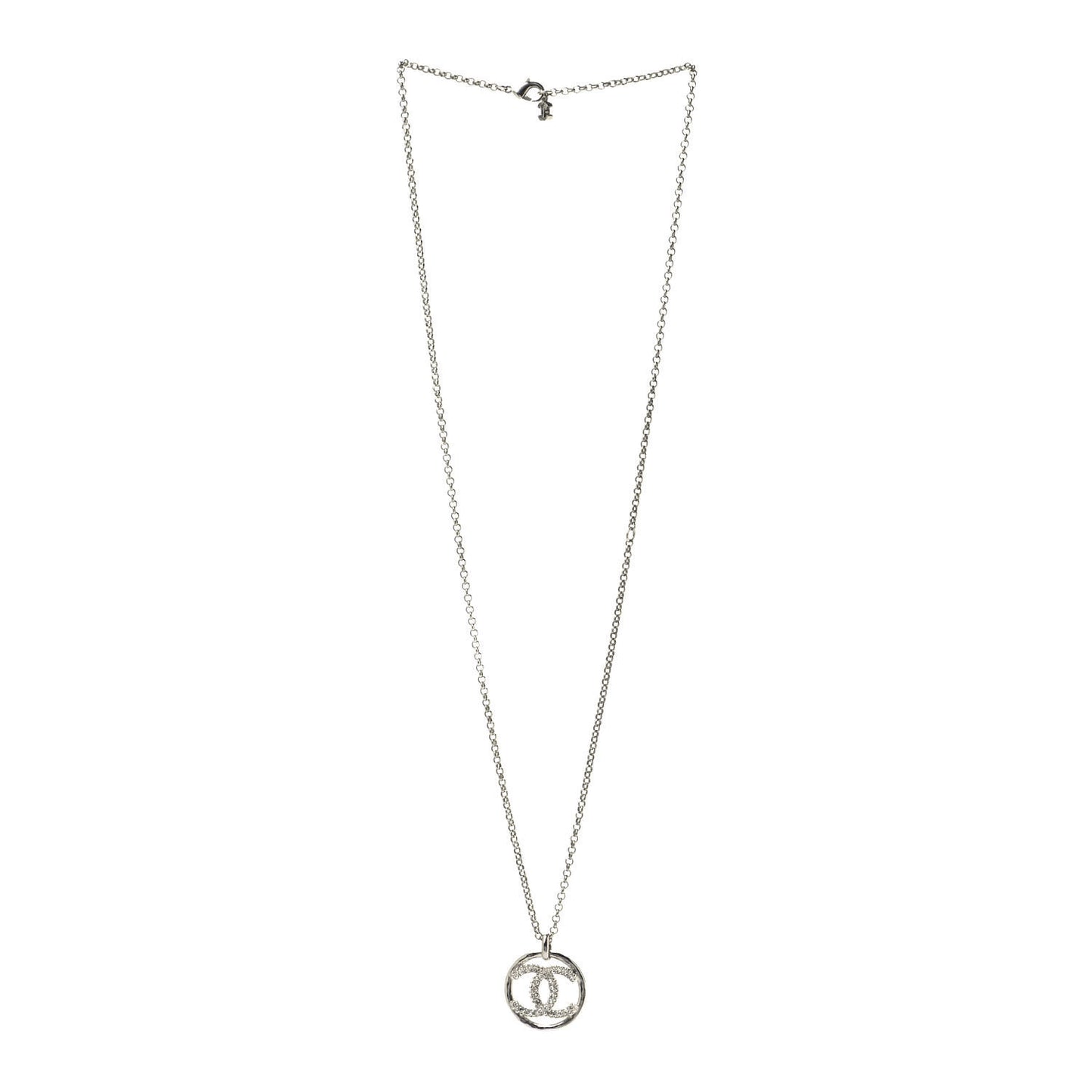 Crystal CC Medallion Pendant Necklace Silver