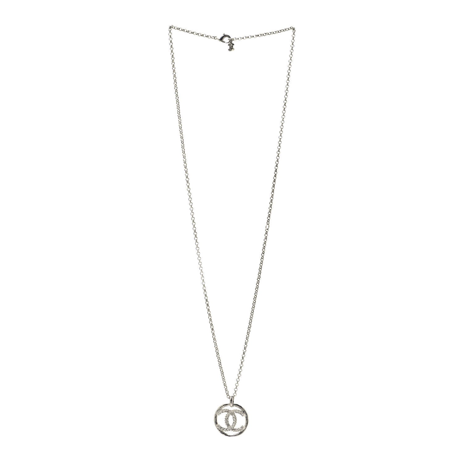 Chanel Crystal CC Medallion Pendant Necklace Silver 2 of 4