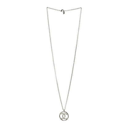 Chanel Crystal CC Medallion Pendant Necklace Silver 2 of 4