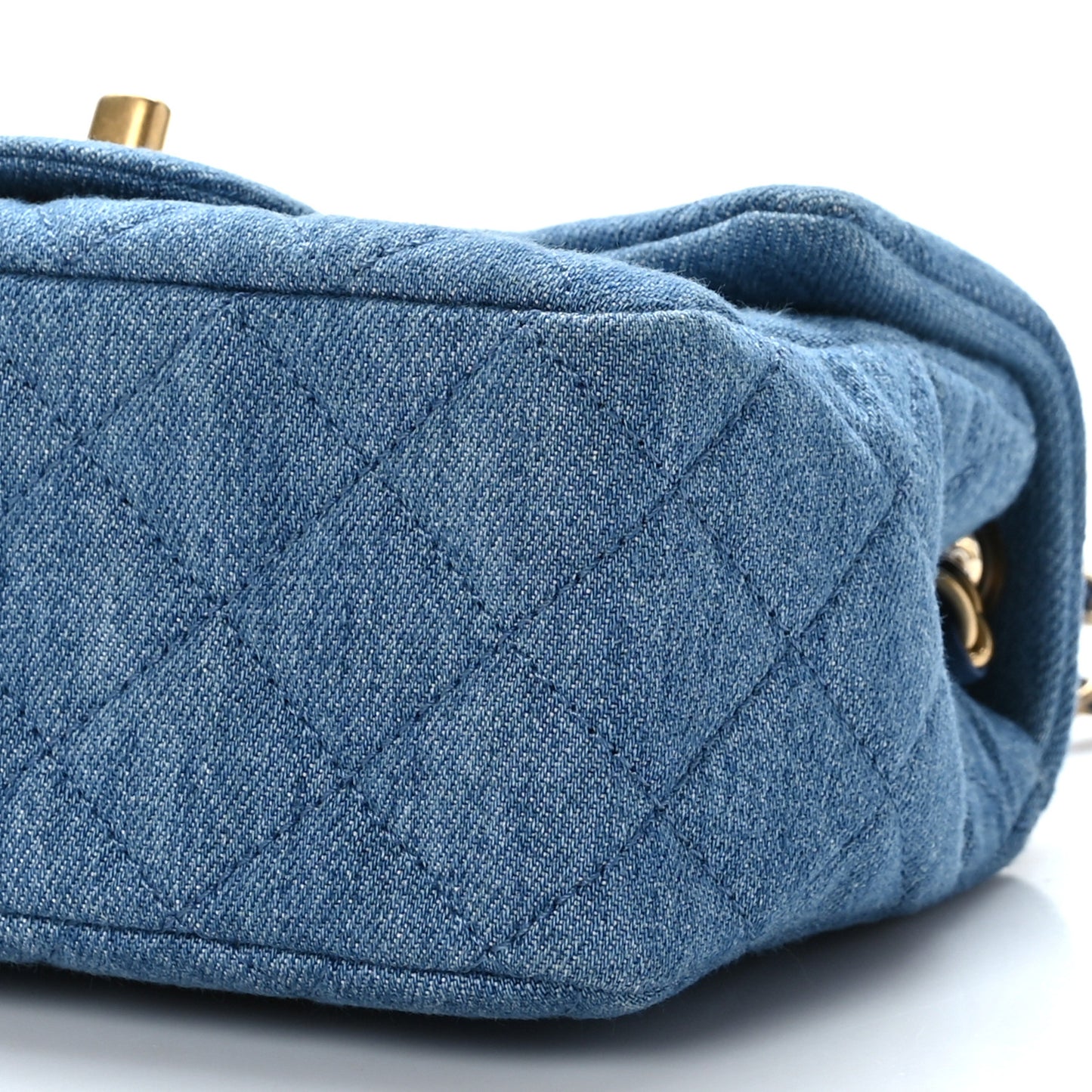 Denim Quilted Mini Pearl Crush Flap Blue