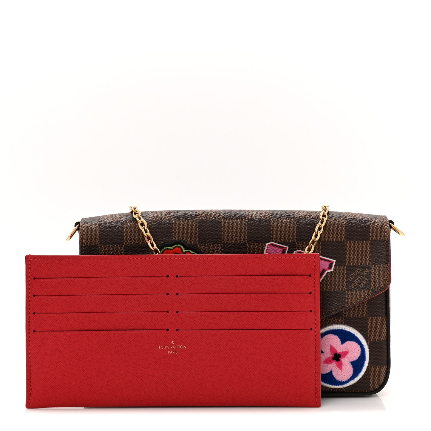 Damier Ebene My LV World Tour Pochette Felicie Chain Wallet Coquelicot