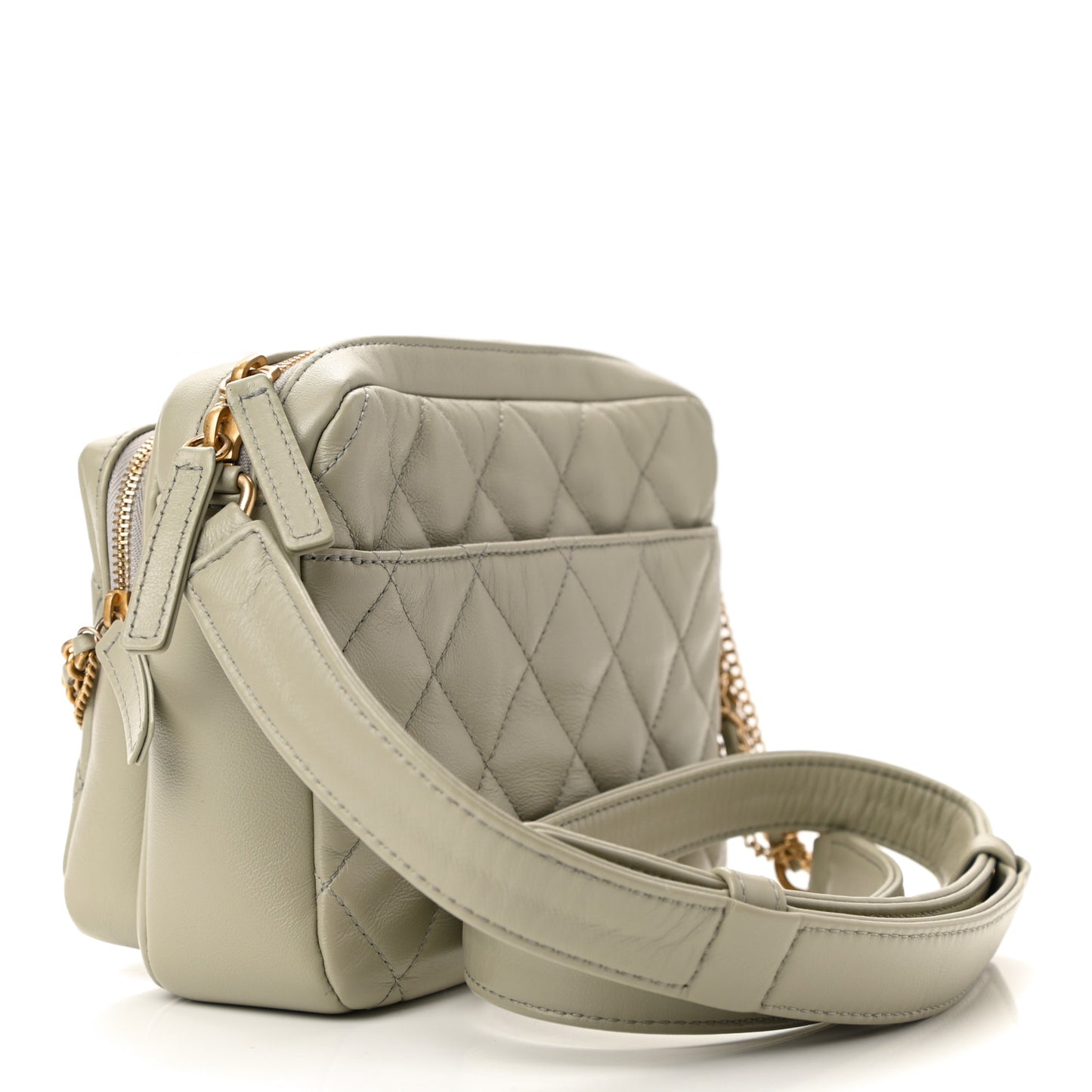 Calfskin Quilted Small Camera Case Grey