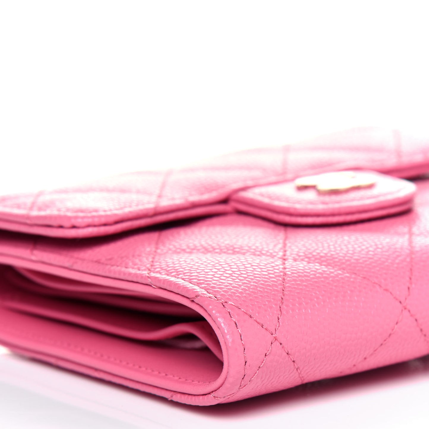 Caviar Quilted Compact Flap Wallet Pink