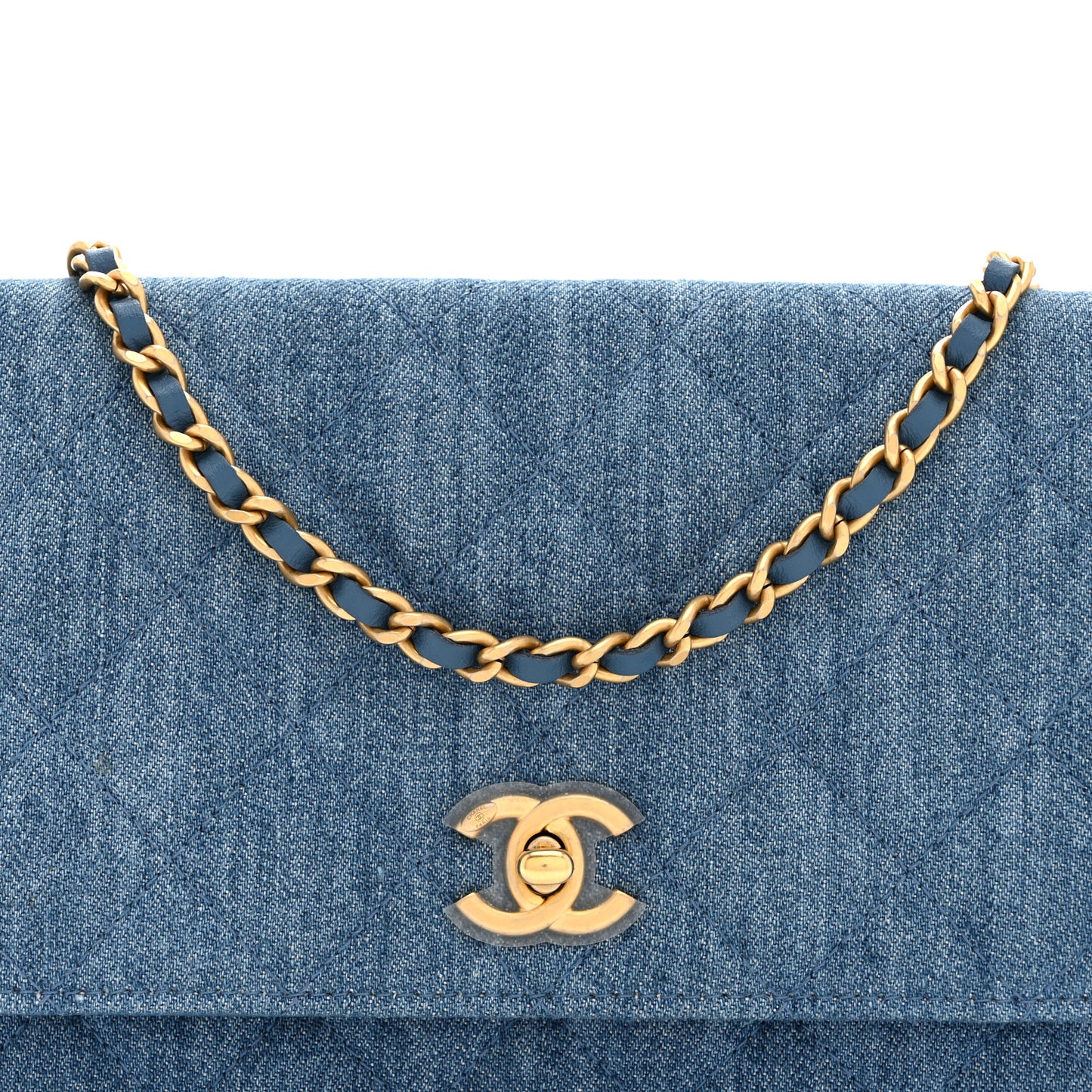 Denim Quilted CC Pearl Crush Wallet on Chain WOC Blue