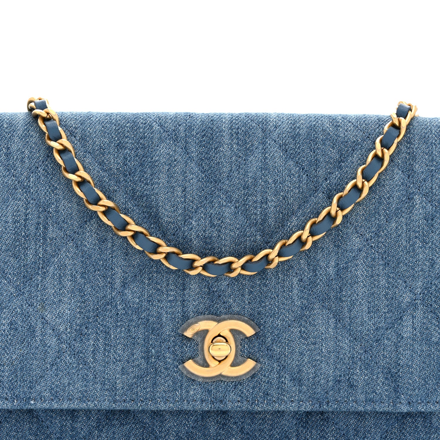 Chanel Denim Quilted CC Pearl Crush Wallet on Chain WOC Blue 9 of 11