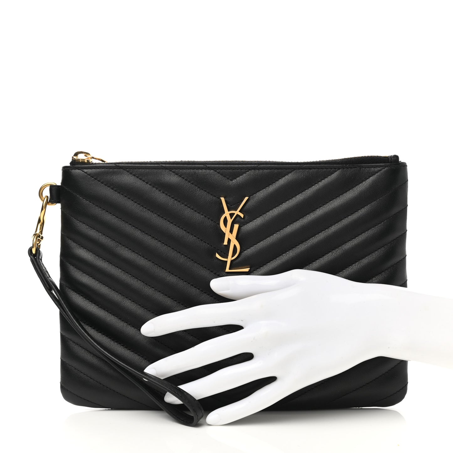 Calfskin Matelasse Chevron Monogram A5 Wristlet Black