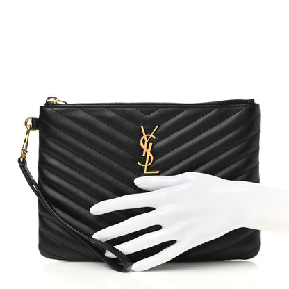 Saint Laurent Calfskin Matelasse Chevron Monogram A5 Wristlet Black 2 of 7