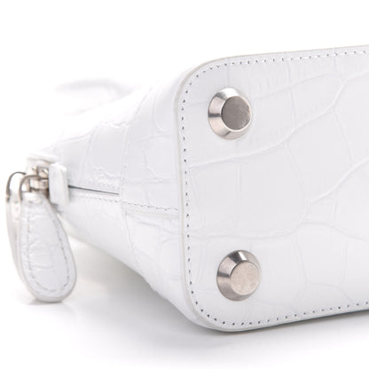 Balenciaga Calfskin Crocodile Embossed XXS Ville Top Handle Bag White Black 8 of 12