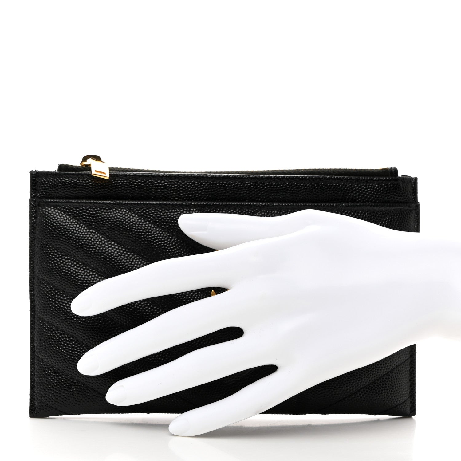 Saint Laurent Grain De Poudre Chevron Monogram Bill Pouch Black 2 of 8