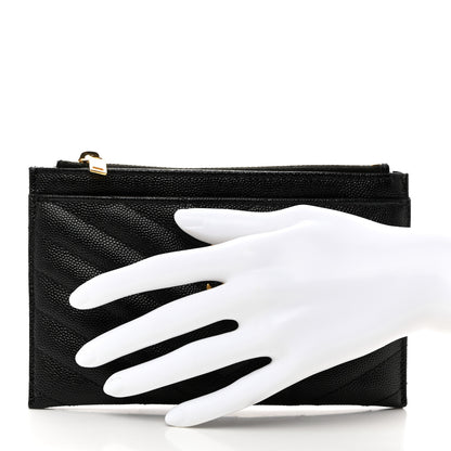 Saint Laurent Grain De Poudre Chevron Monogram Bill Pouch Black 2 of 8