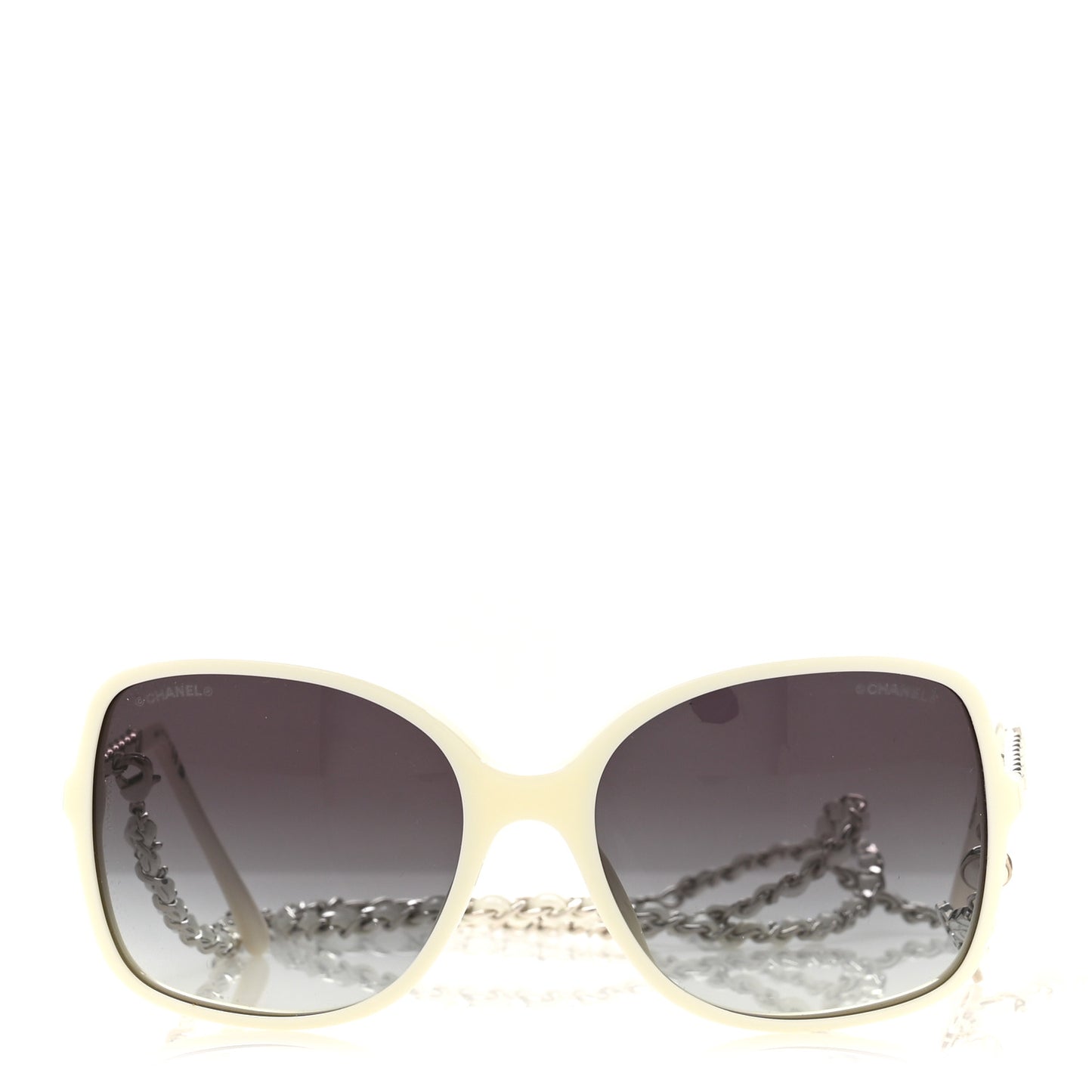 Acetate Metal Lambskin Square Chain Sunglasses 5210-Q-A White