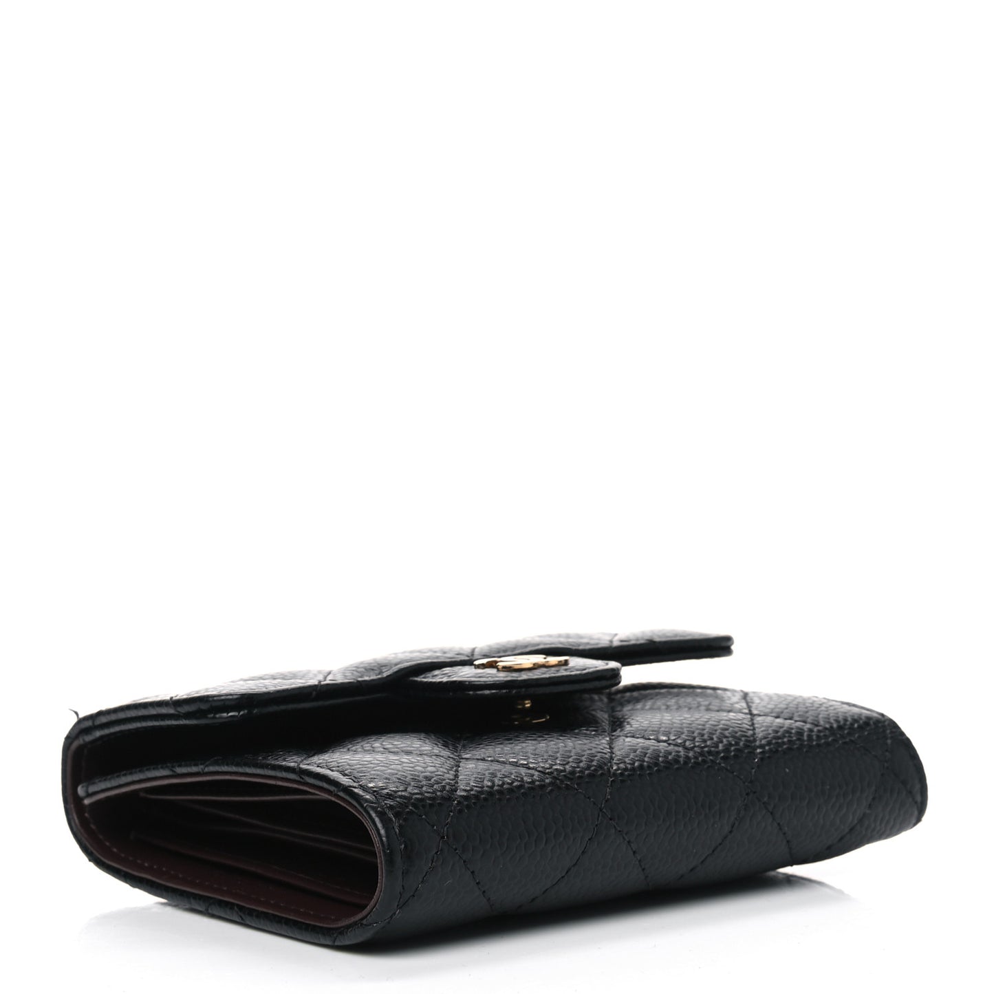 Caviar Quilted Compact Flap Wallet Black