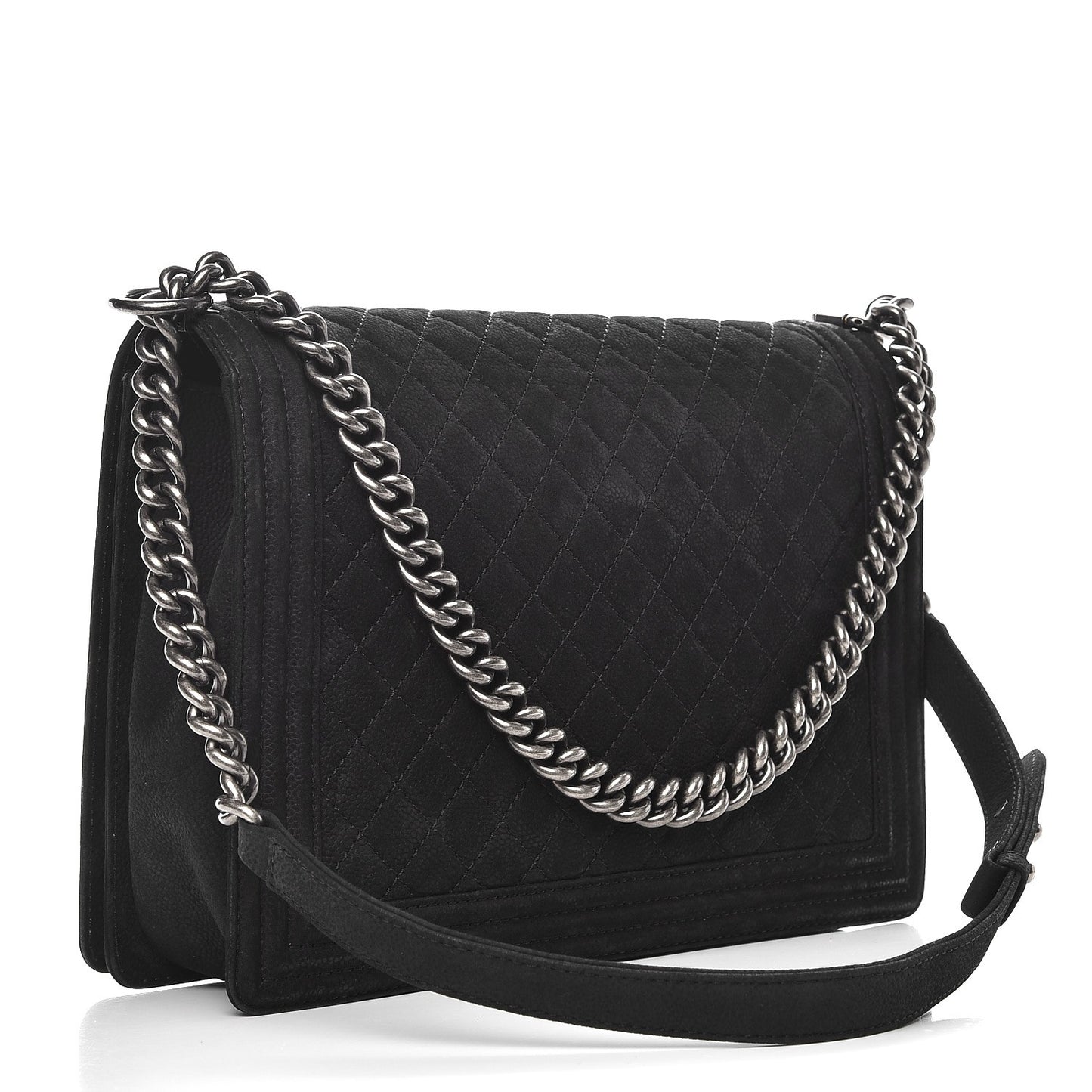 Iridescent Caviar Quilted Large Boy Flap Black