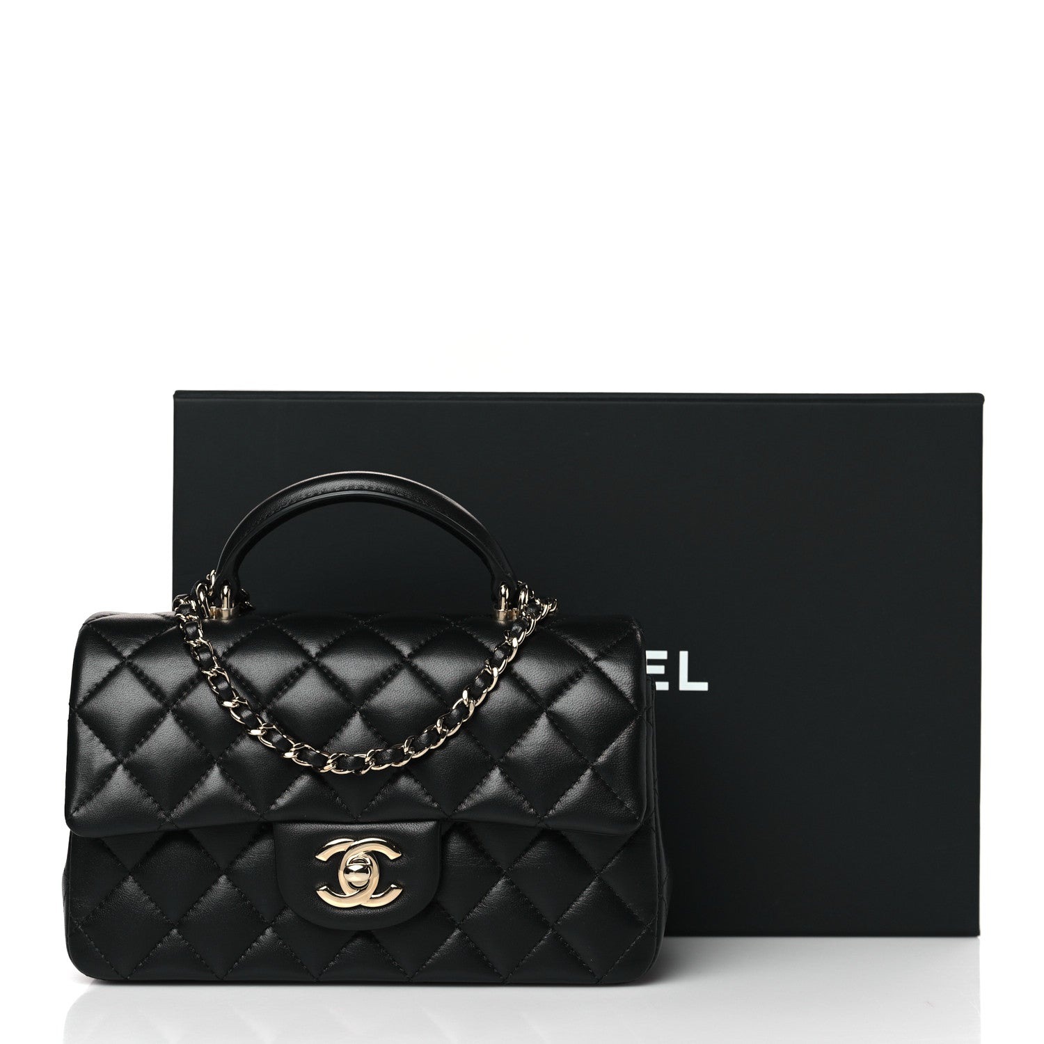 Chanel Lambskin Quilted Mini Top Handle Rectangular Flap Black 10 of 10