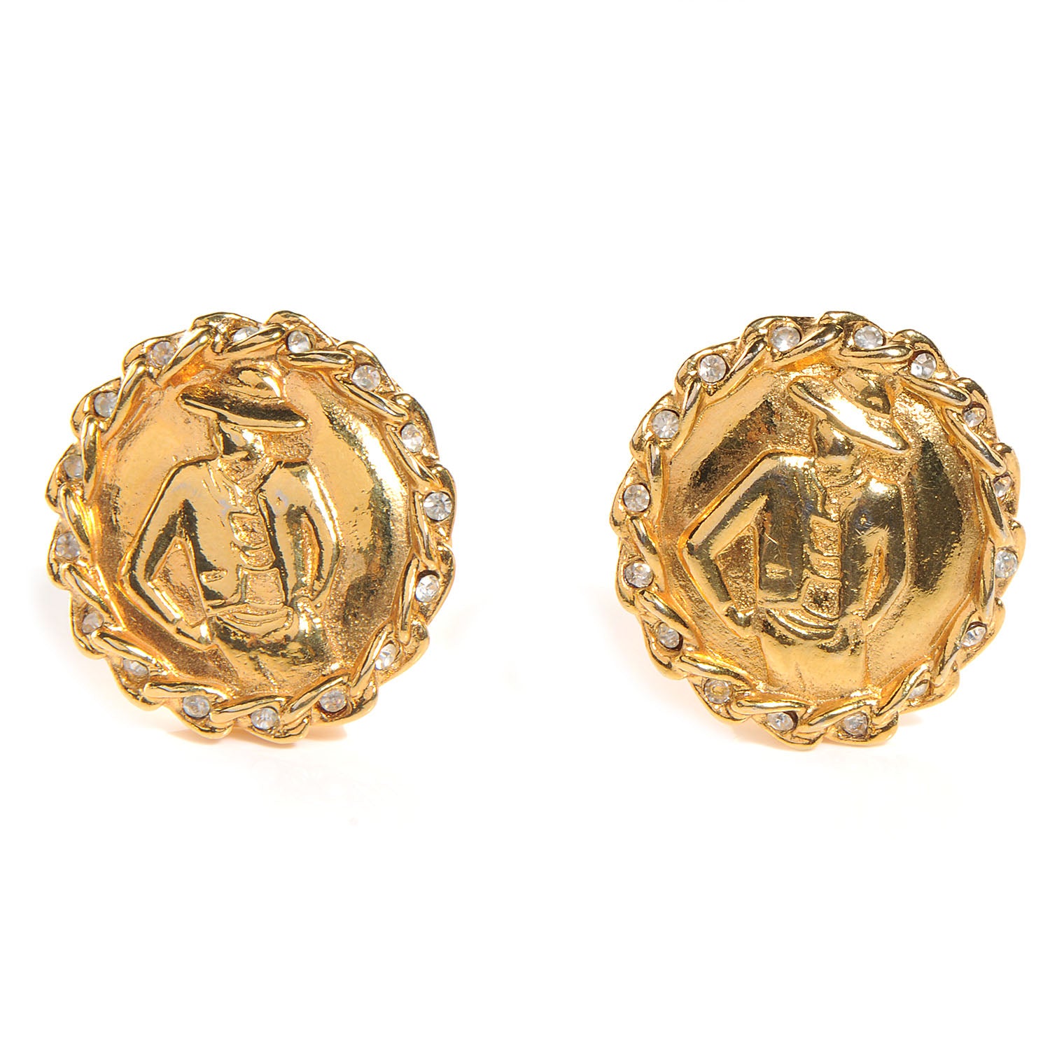 Chanel CC Coco Gold Crystal Clip On Earrings 1 of 4