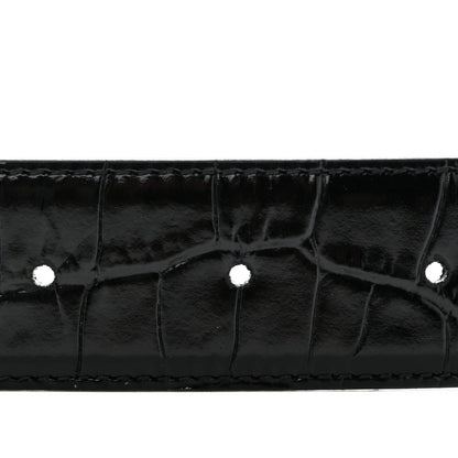 Saint Laurent Calfskin Crocodile Embossed Square Buckle Belt 90 36 Black 3 of 7