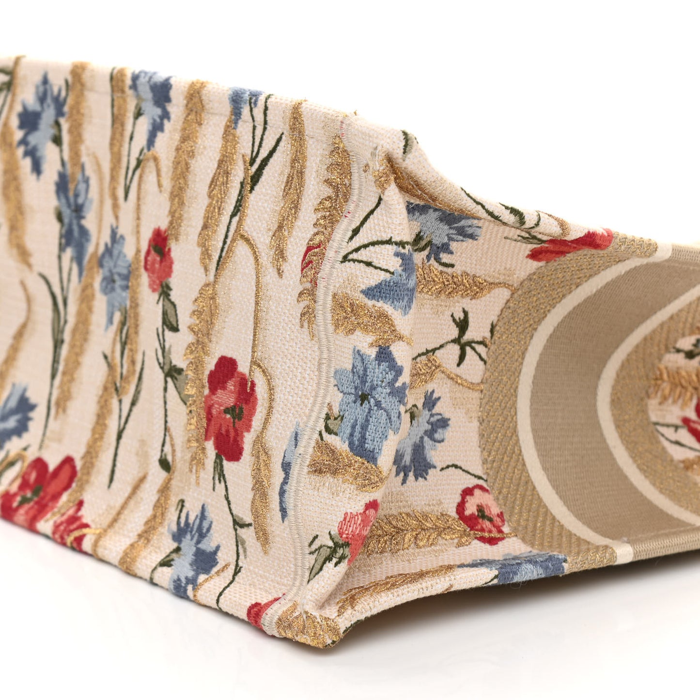 Canvas Embroidered Medium Hibiscus Book Tote Beige Multicolor
