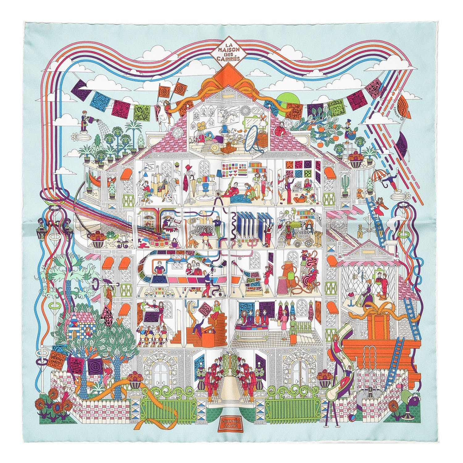 Hermes Silk La Maizeon des Carres Pocket Square Scarf 1 of 8