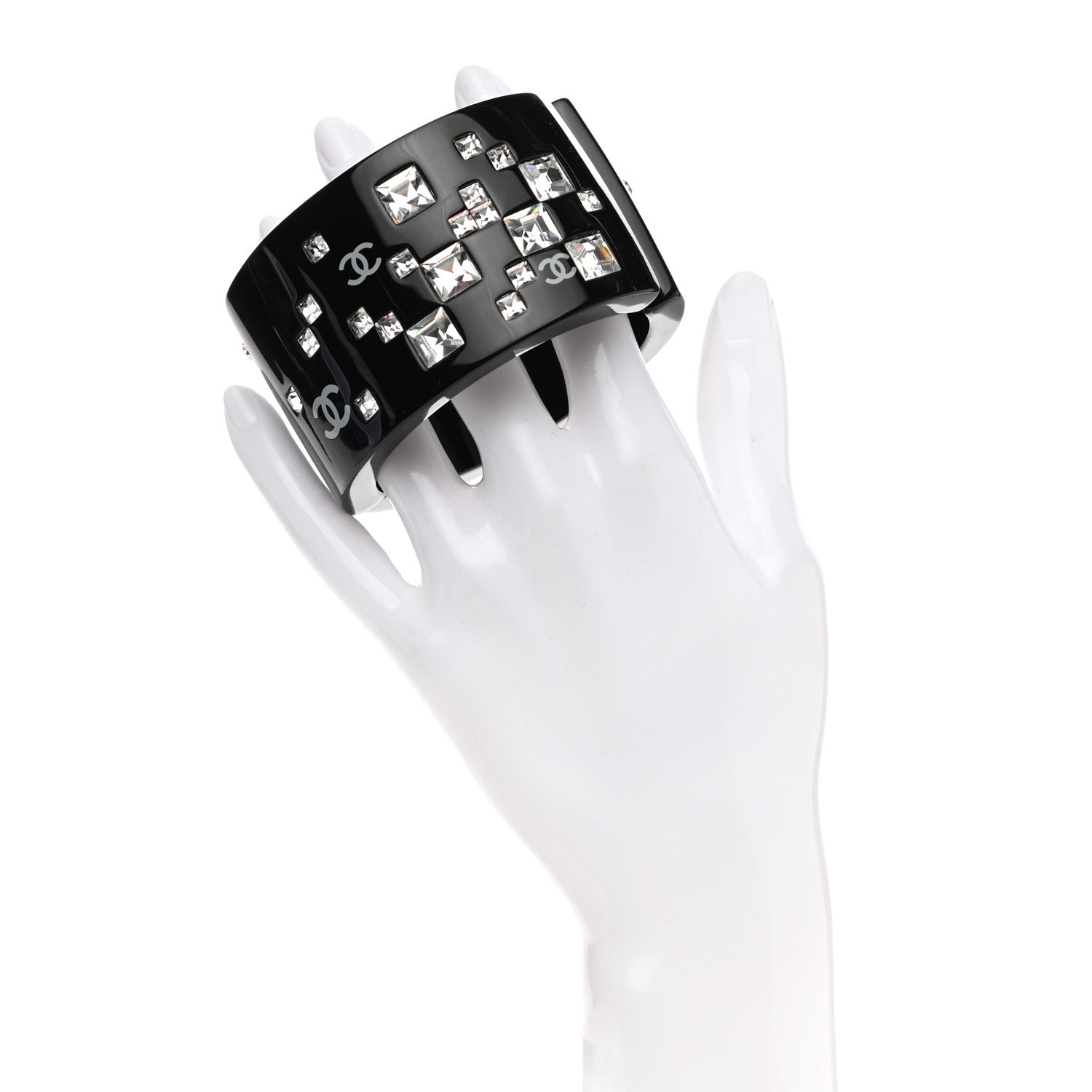 Chanel Resin Baguette Crystal CC Cuff Black 2 of 4
