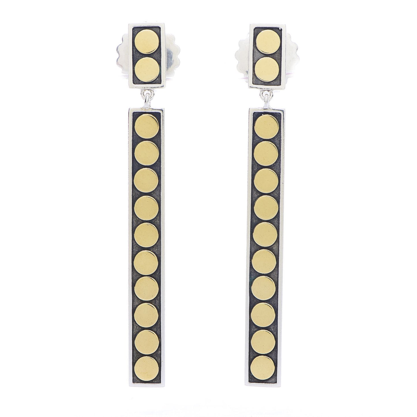 Sterling Silver 18K Yellow Gold Linear Dot Earrings
