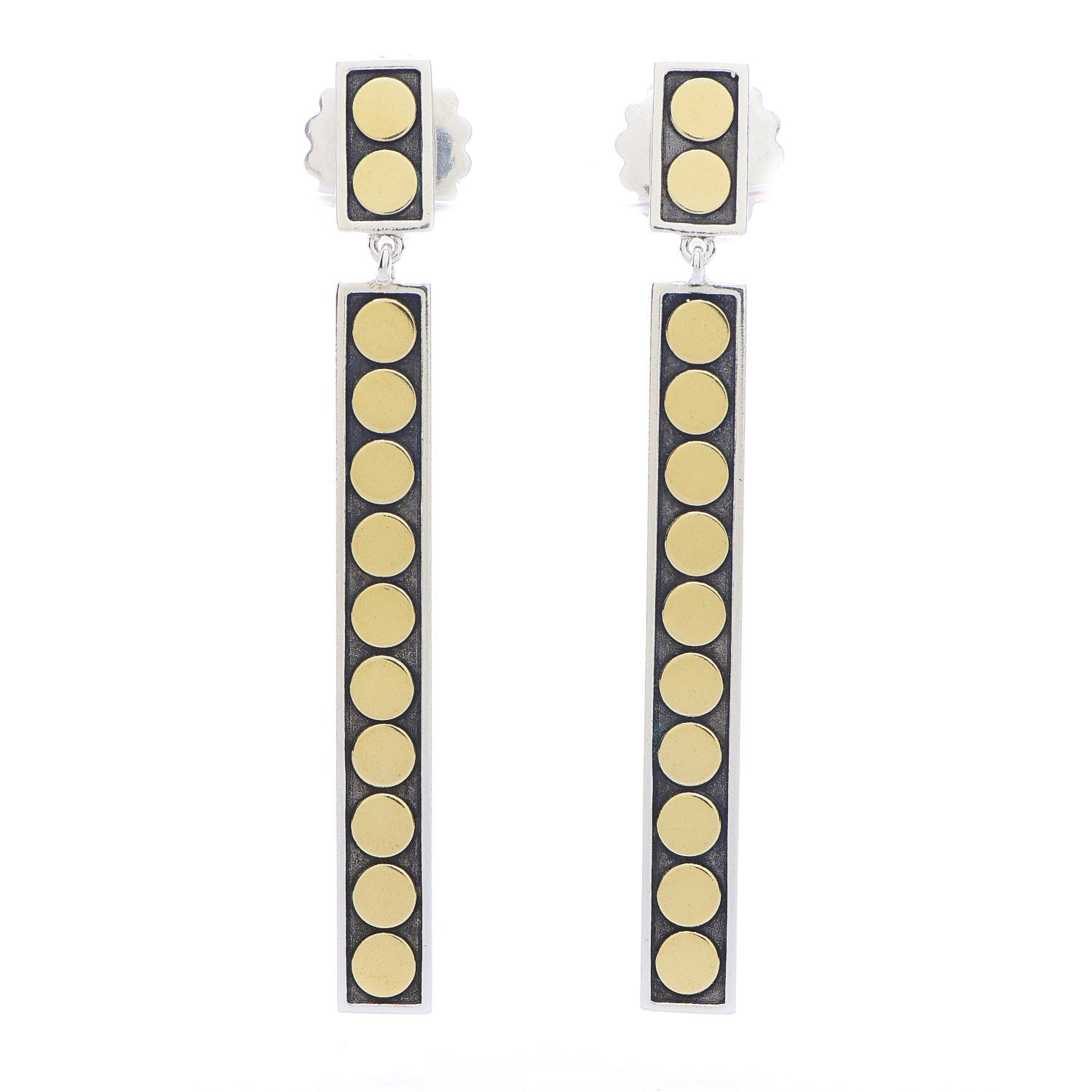 John Hardy Sterling Silver 18K Yellow Gold Linear Dot Earrings 1 of 3
