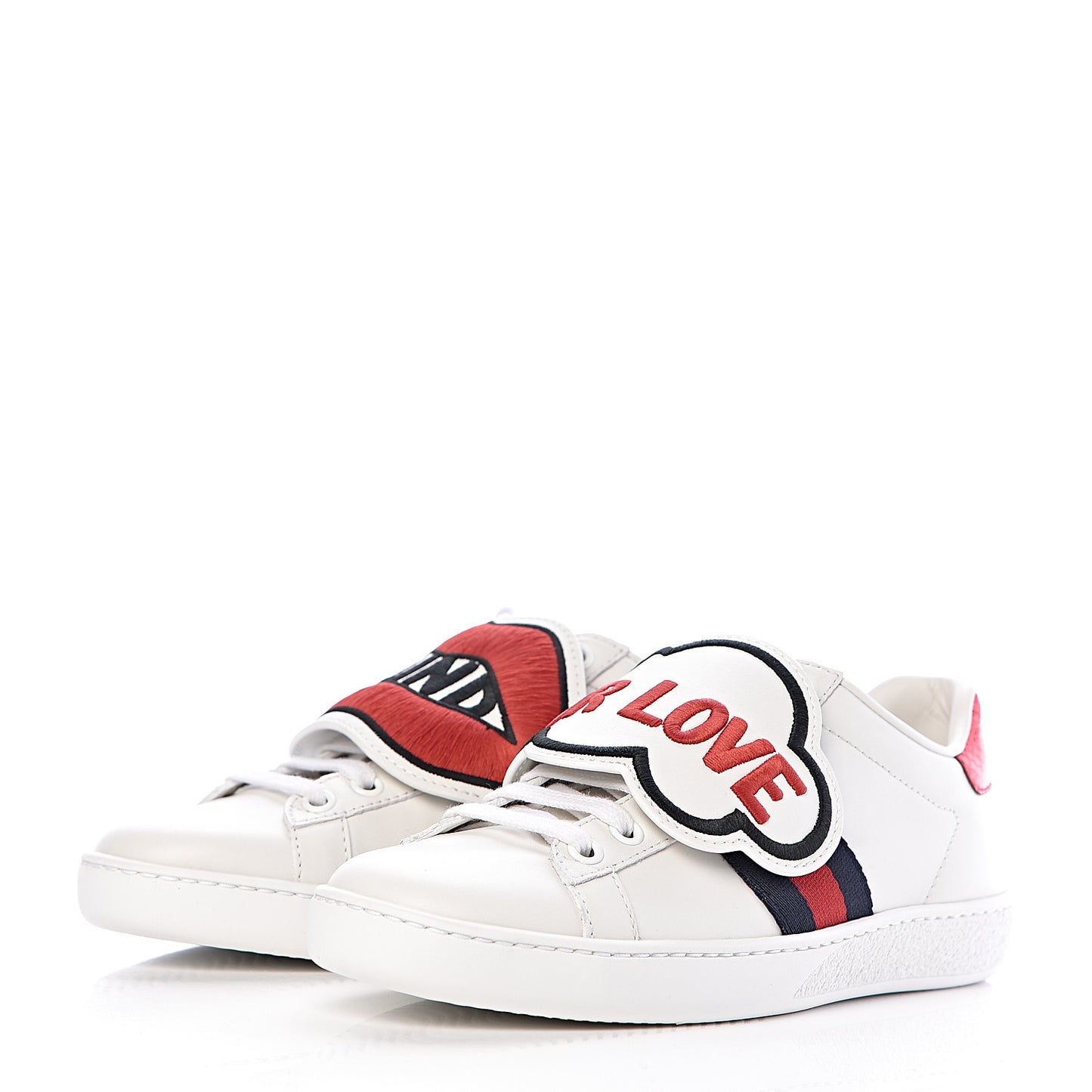 Calfskin Ayers Web Blind for Love Embroidered Womens Ace Sneakers 34.5 White