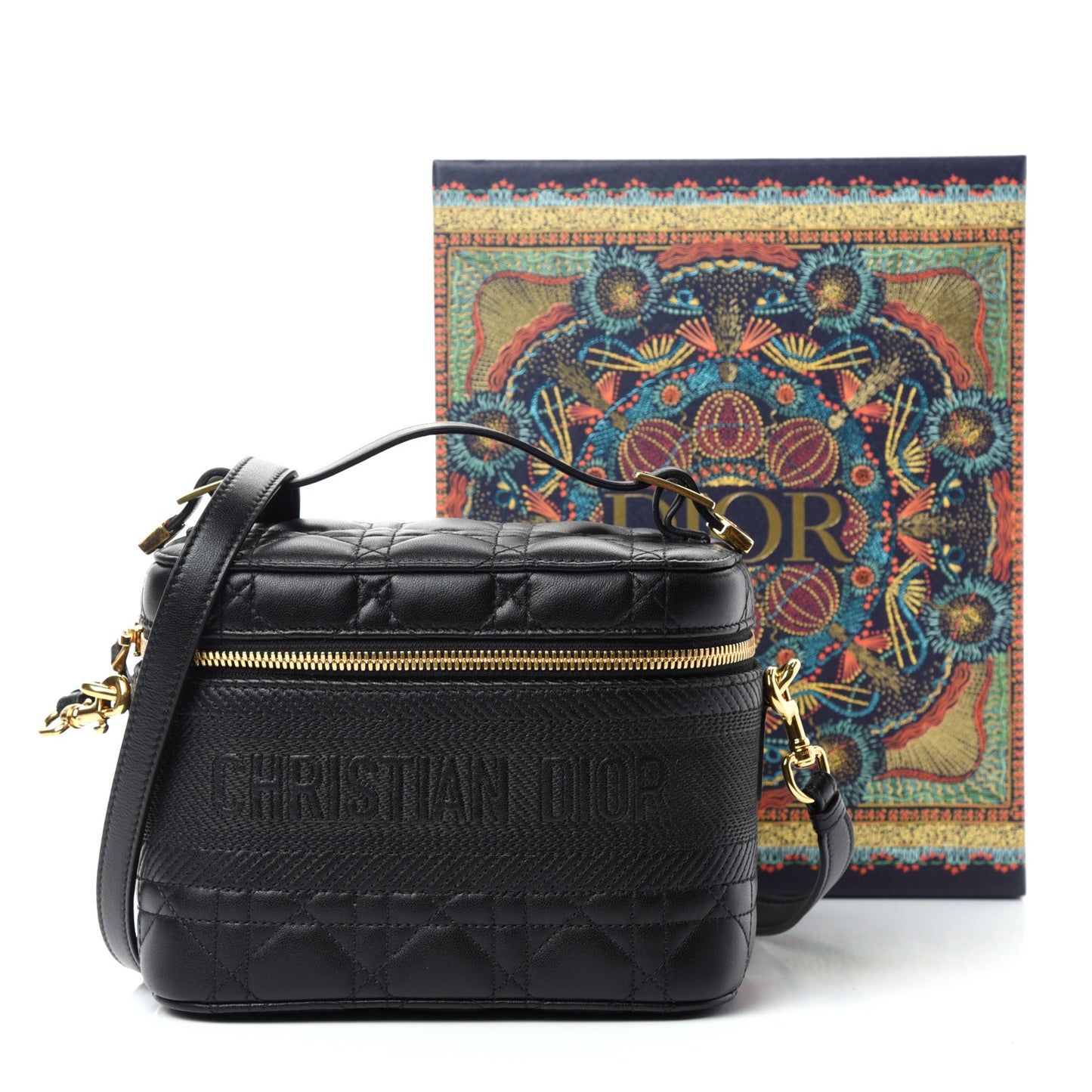 Lambskin Cannage Small Diortravel Vanity Case Black