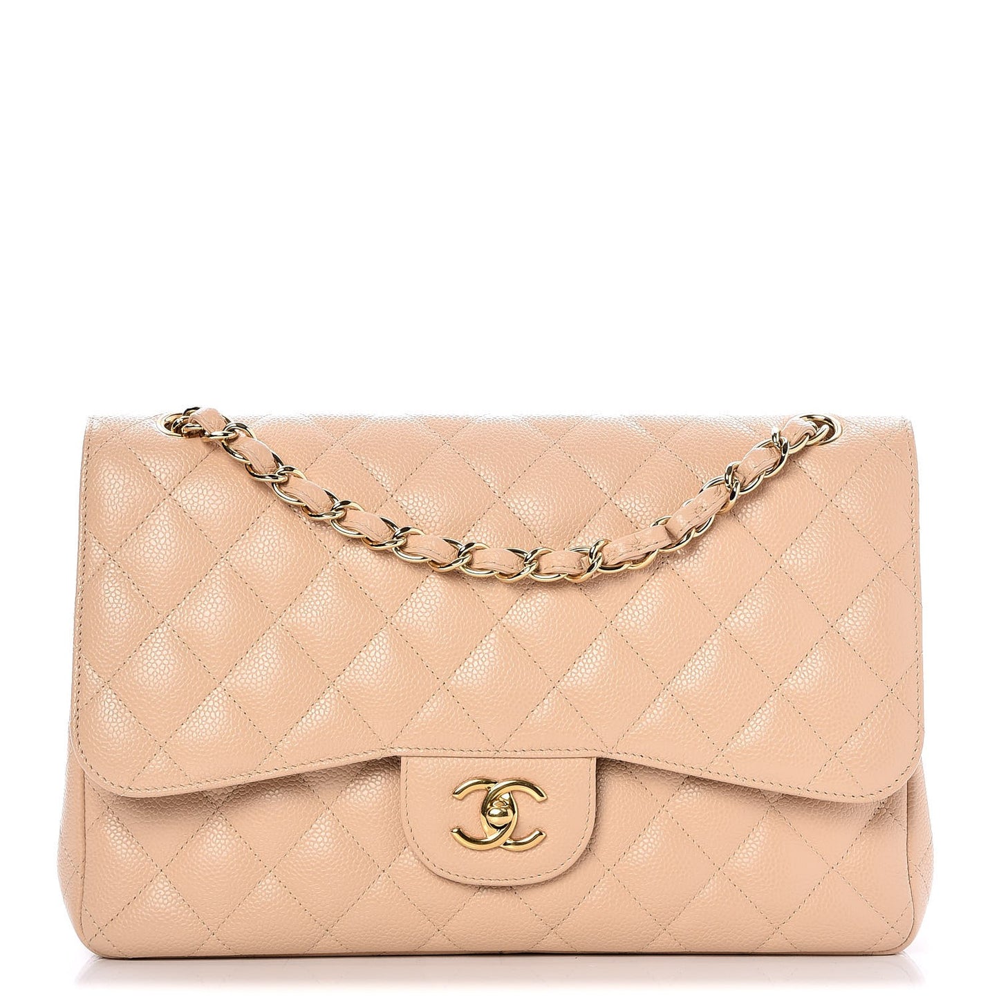 Caviar Quilted Jumbo Double Flap Beige Clair