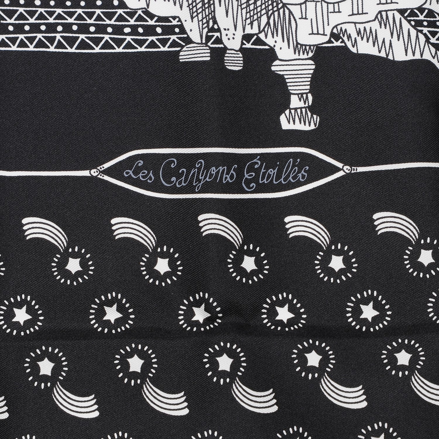 Hermes Silk Les Canyons Etoiles Bandana Scarf 55 Noir Blanc Noir 4 of 7
