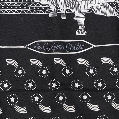 Hermes Silk Les Canyons Etoiles Bandana Scarf 55 Noir Blanc Noir 4 of 7