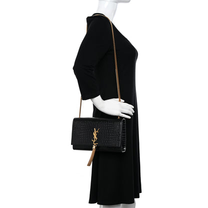 Saint Laurent Calfskin Crocodile Embossed Medium Classic Monogram Kate Tassel Satchel Black 2 of 13