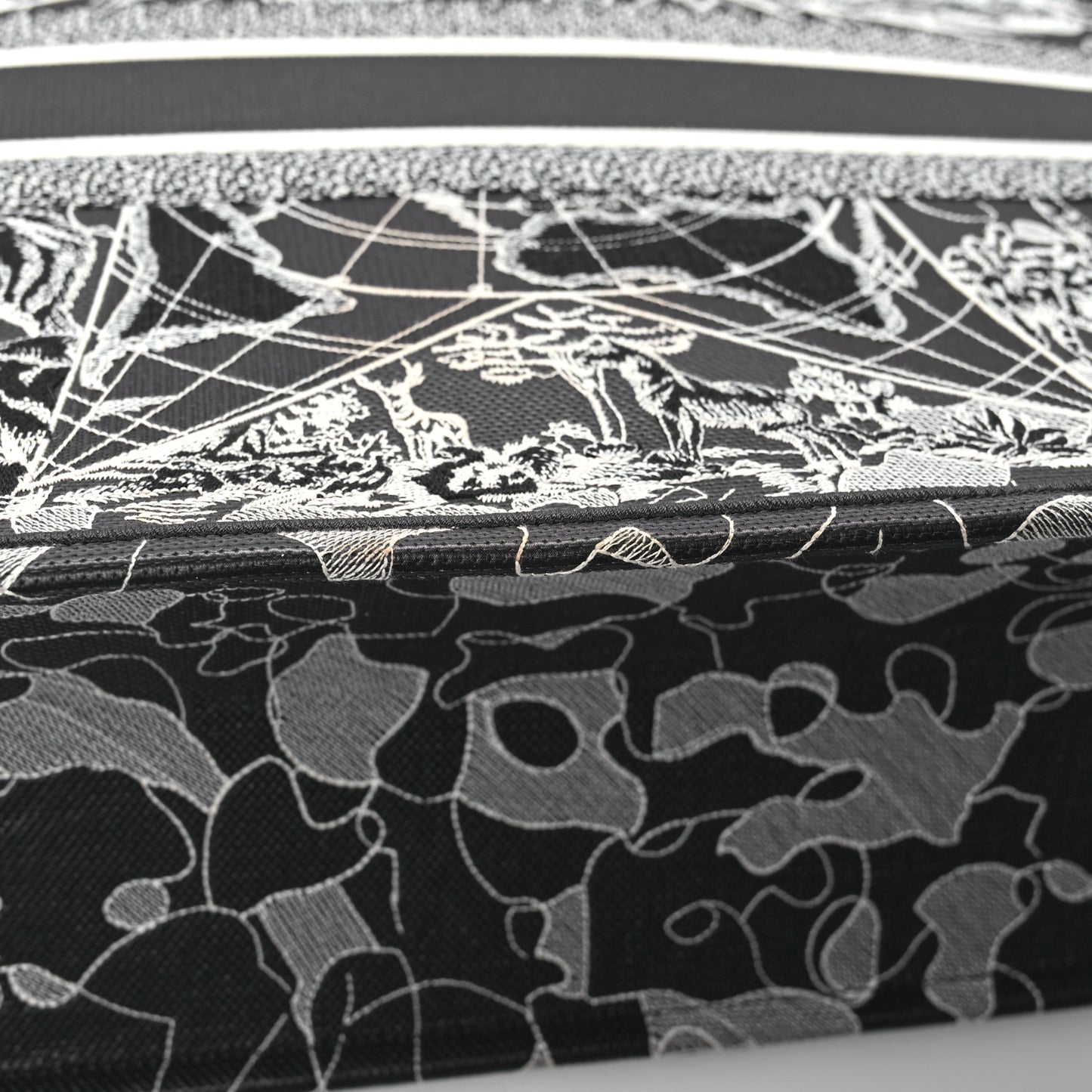 Canvas Embroidered Large Around The World Book Tote Black White