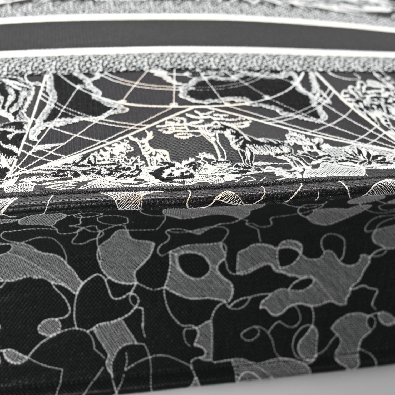 Christian Dior Canvas Embroidered Large Around The World Book Tote Black White 13 of 14
