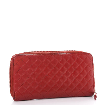 Chanel Lambskin Quilted Camellia Zip Around Large Gusset Wallet Red 3 of 12