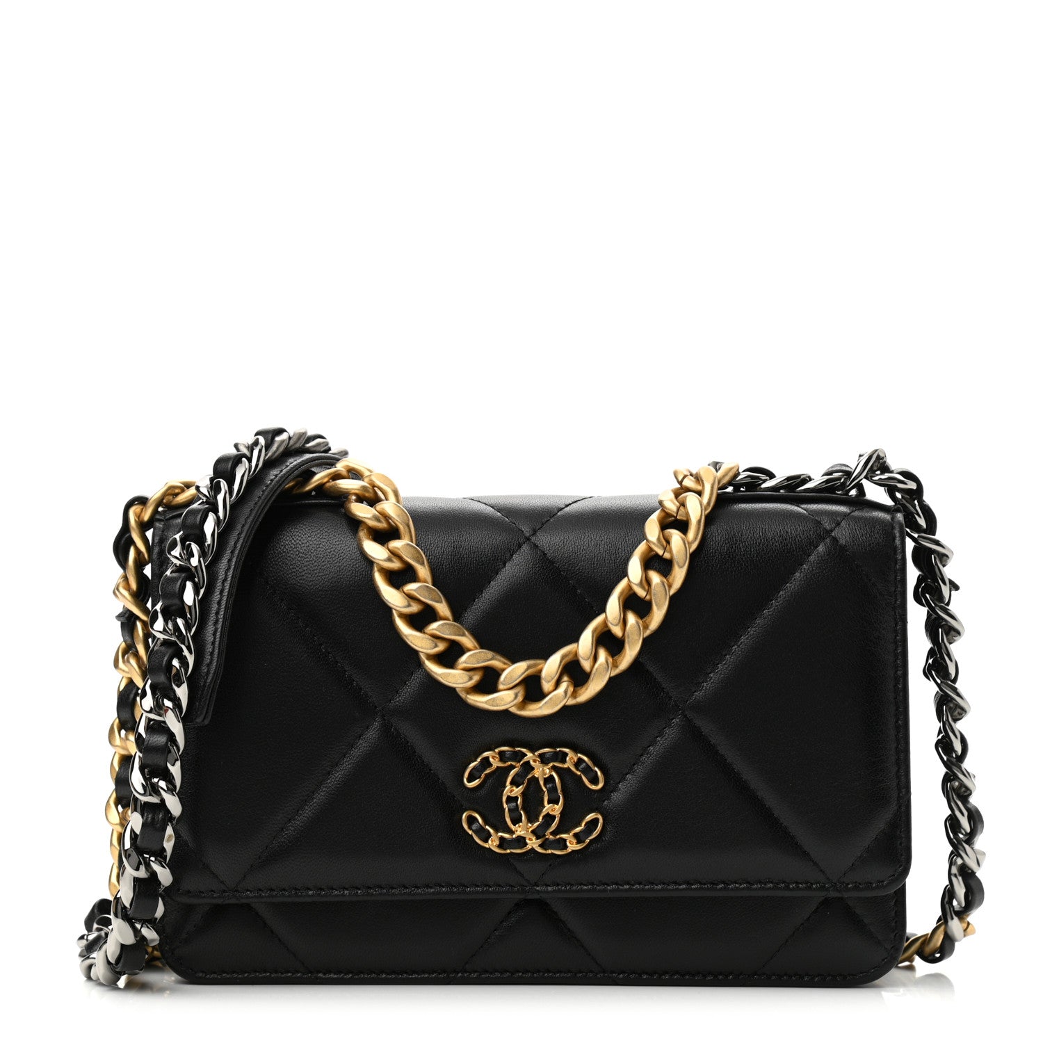 Chanel Lambskin Quilted Chanel 19 Wallet On Chain WOC Black 1 of 12