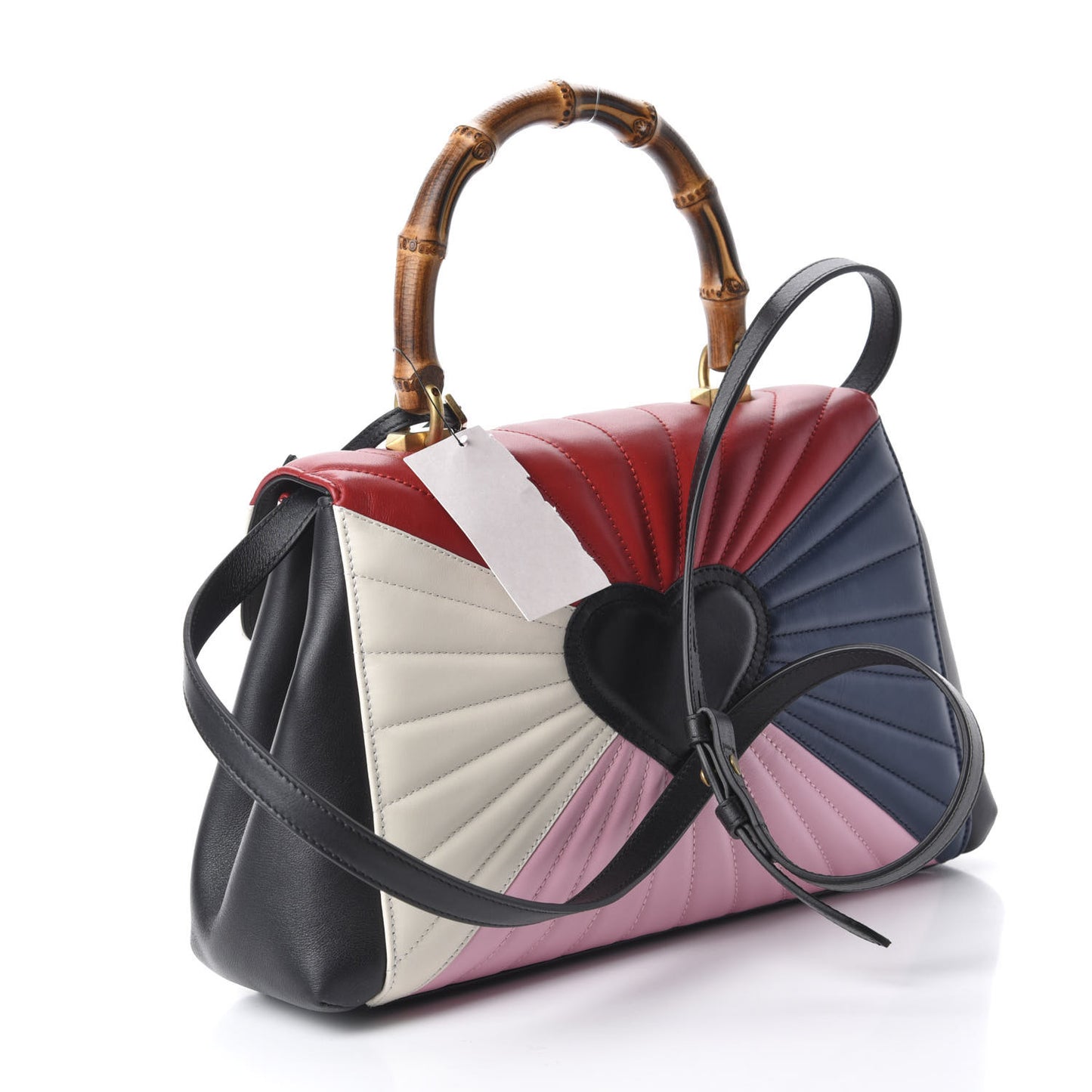 Calfskin Bamboo Trapuntata Queen Margaret Top Handle Bag Blue Agata Hibiscus Red Mystic White Sugar Pink