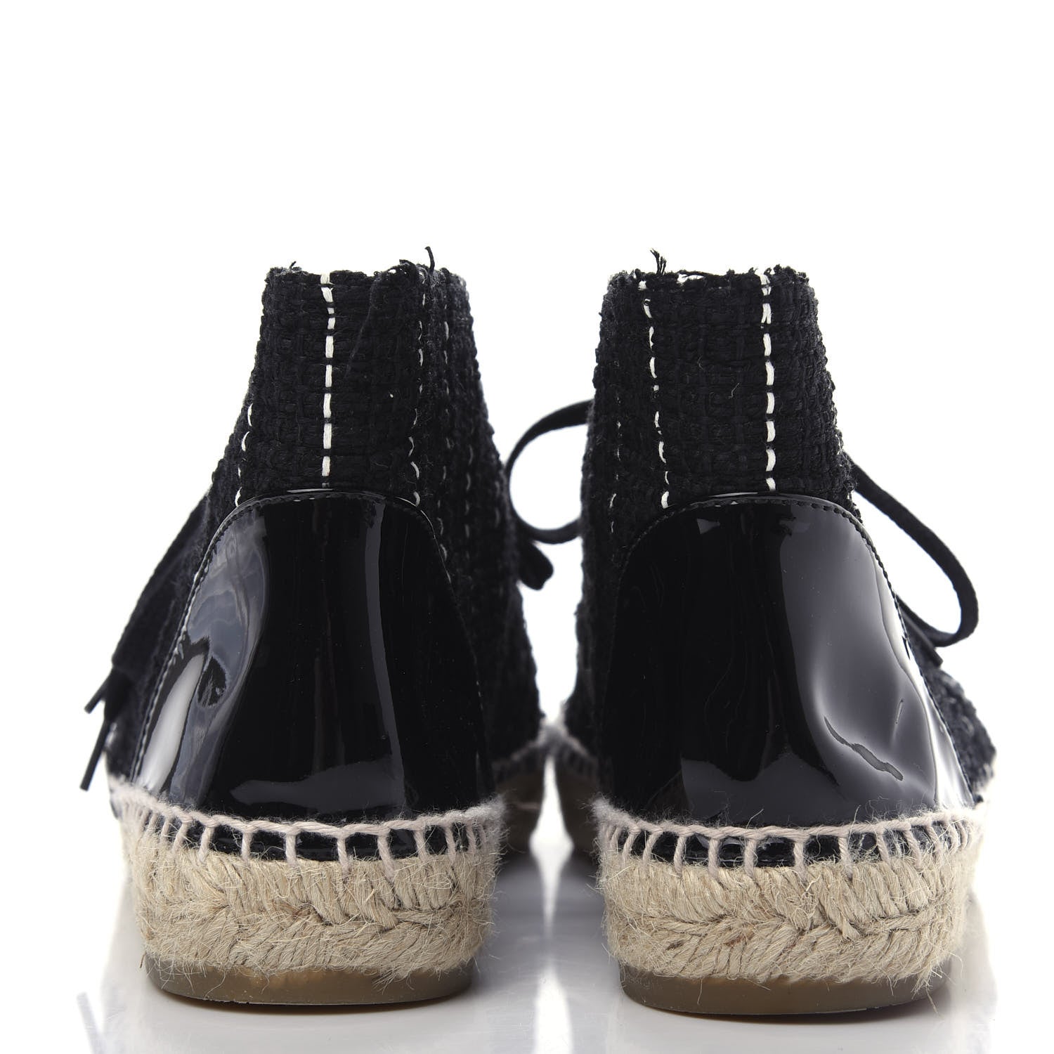 Chanel Tweed Calfskin Patent CC Lace Up Espadrilles 39 Black 7 of 11