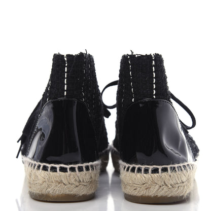 Chanel Tweed Calfskin Patent CC Lace Up Espadrilles 39 Black 7 of 11