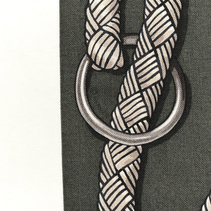Hermes Cashmere Silk Palefroi Scarf 140 White Vert Loden Gris Argent 4 of 4