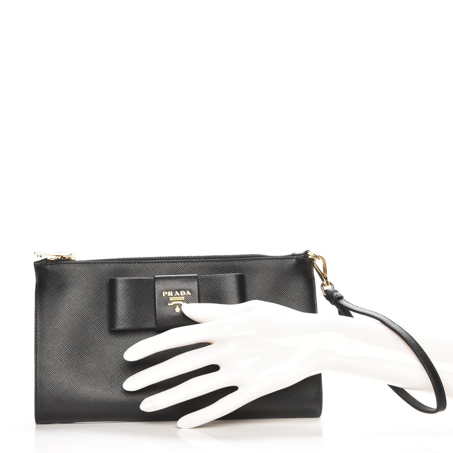 Saffiano Bow Wristlet Nero Black