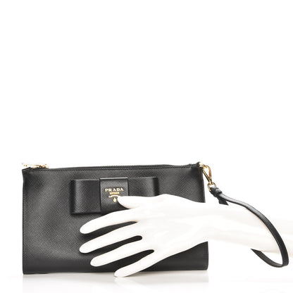 Prada Saffiano Bow Wristlet Nero Black 2 of 9