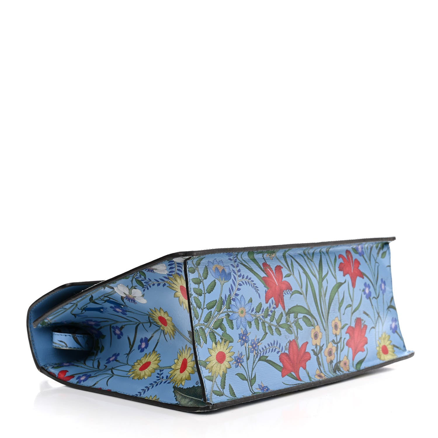 Gucci Calfskin New Flora Medium Sylvie Top Handle Bag Azure 4 of 20