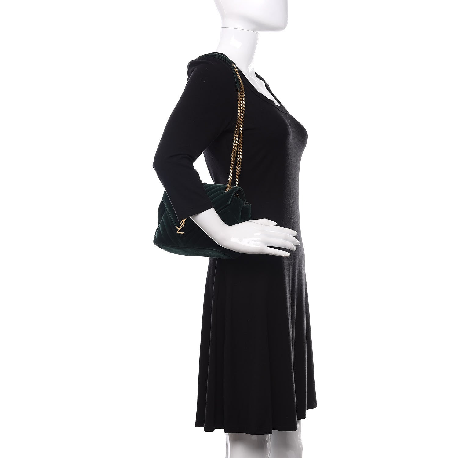 Saint Laurent Velvet Matelasse Chevron Medium Monogram Chain Bag New Dark Green 2 of 19
