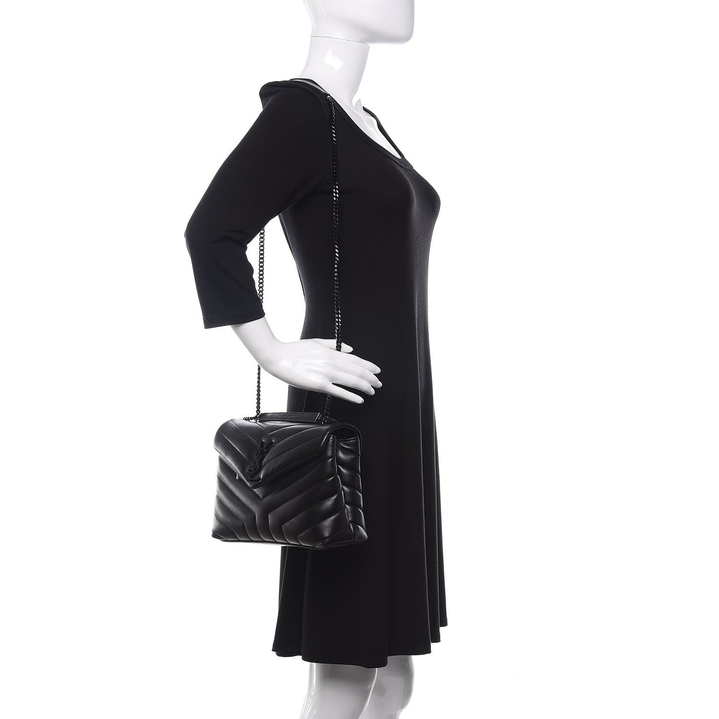 Calfskin Y Quilted Monogram Small Loulou Chain Satchel Black