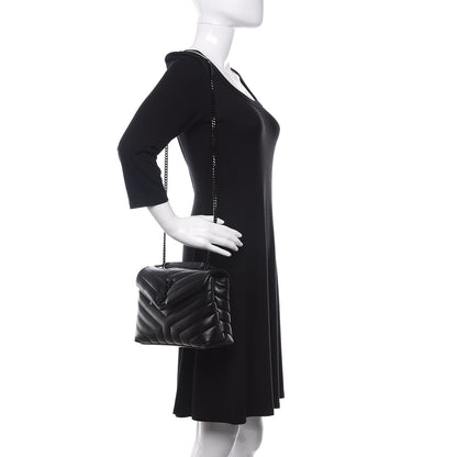 Saint Laurent Calfskin Y Quilted Monogram Small Loulou Chain Satchel Black 3 of 12
