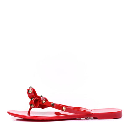 Valentino Garavani PVC Jelly Rockstud Bow Thong Sandals 38 Rosso Valentino 1 of 9
